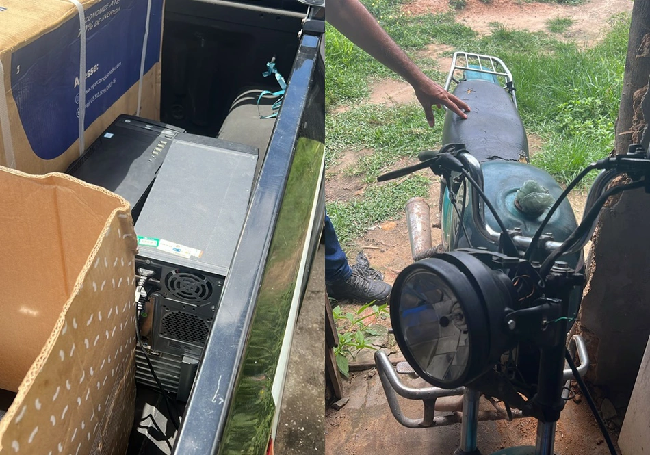 Itens de computador e uma motocicleta foram apreendidos