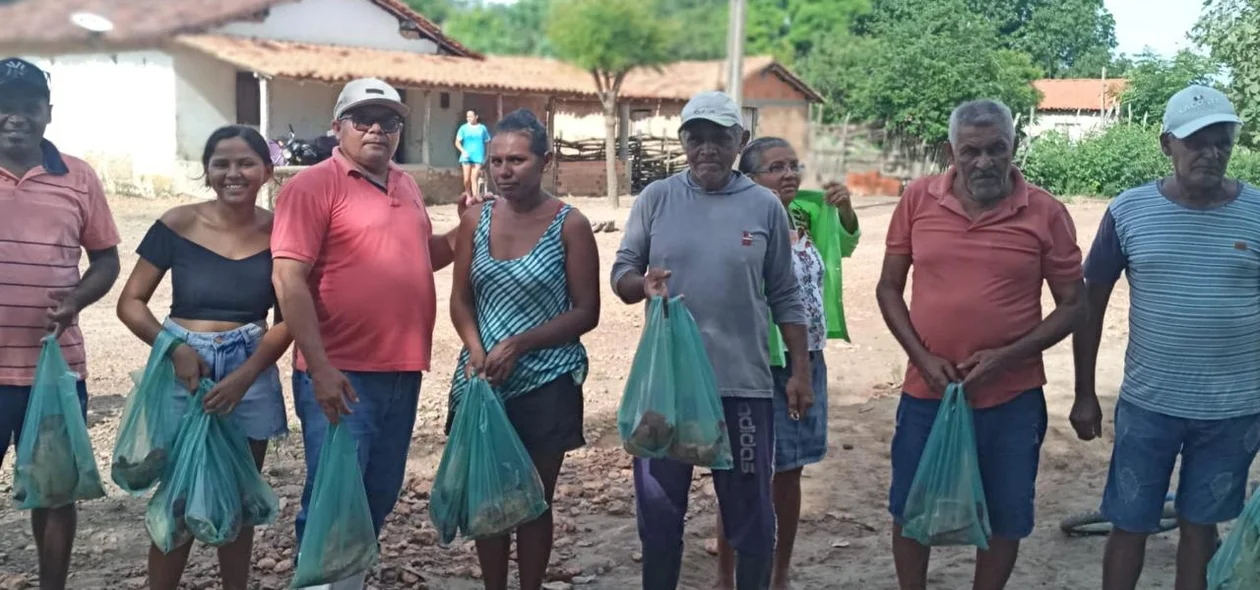 Momento da distribuição dos peixes para a população