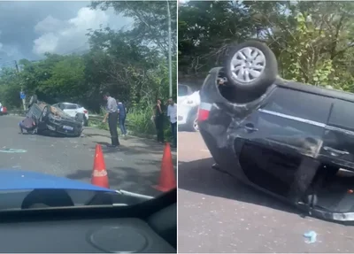 Veículo capotou na Ponte Wall Ferraz