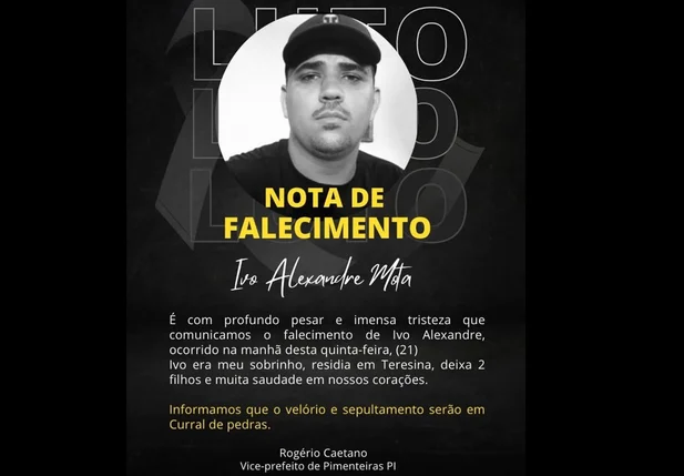 Vice-prefeito de Pimenteiras lamentou morte de sobrinho