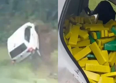 Carro com 559 quilos de maconha capotou