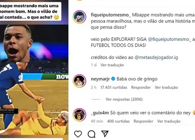 Comentário de Neymar em uma postagem elogiando Mbappé