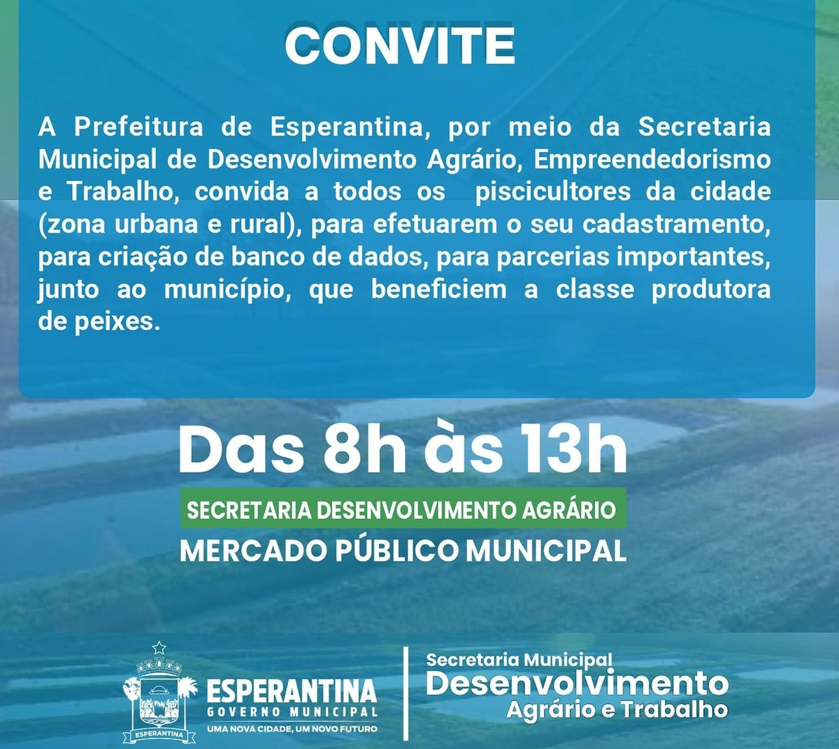 Convite para recadastramento de pisicultores em Esperantina