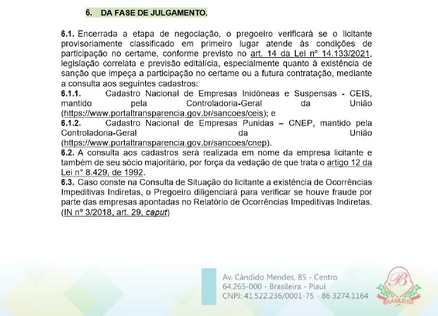 Licitação da Prefeitura de Brasileira