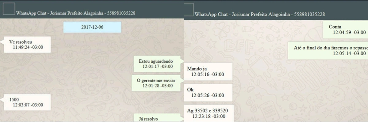 Conversas atribuídas a empresária e ao prefeito Jorismar Rocha