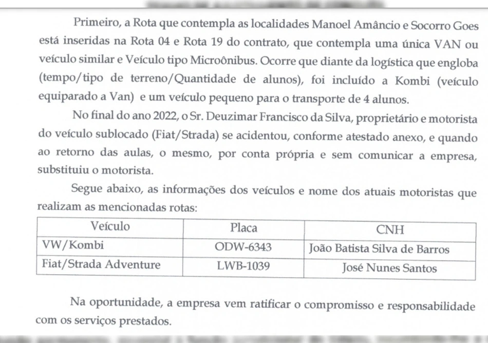 Prefeitura confirmou o uso de veículos diferentes dos contratados