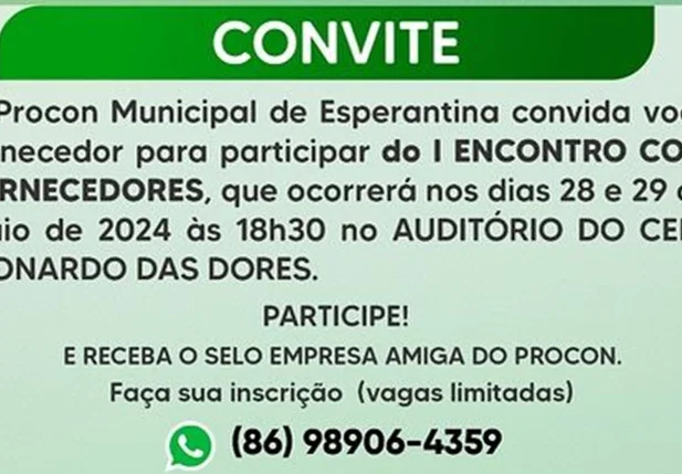 Prefeitura de Esperantina realizará o I Encontro com Fornecedores