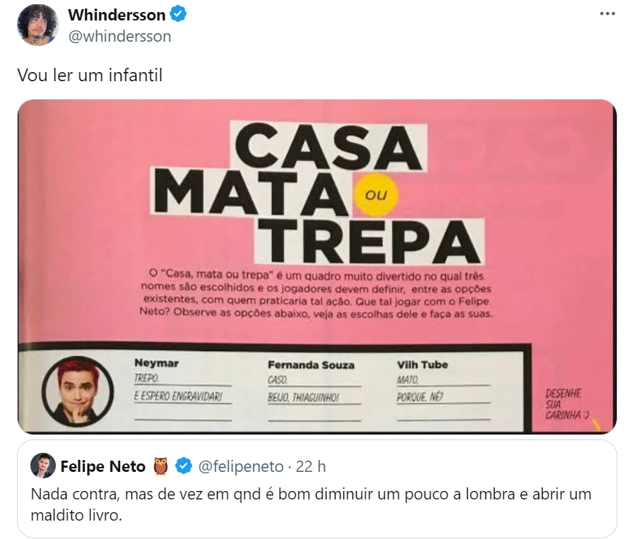 Troca de farpas entre Whindersson Nunes e Felipe Neto