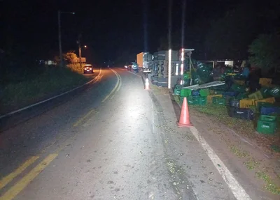Caminhão tombou na BR 402 em Parnaíba
