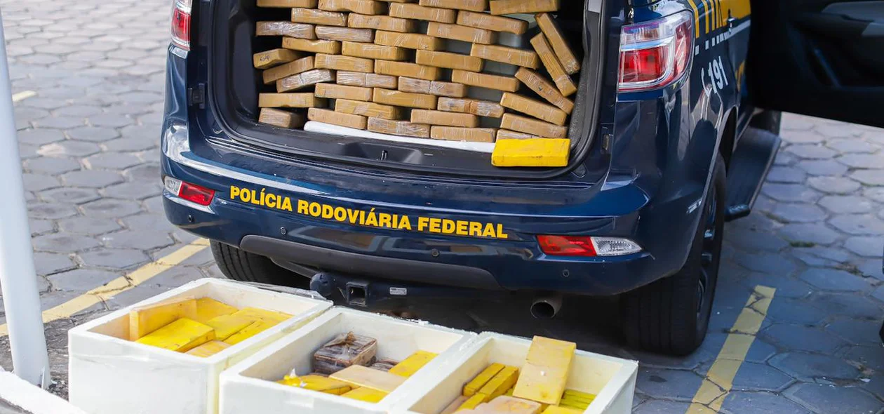 Cocaína apreendida pela PRF em caminhão frigorífico na BR 343