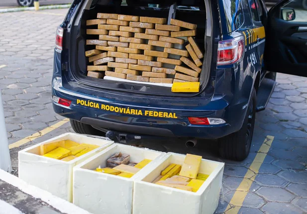 Cocaína apreendida pela PRF em caminhão frigorífico na BR 343