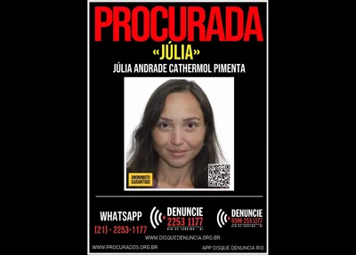 Polícia divulga cartaz pedindo informações de Júlia Andrade Cathermol Pimenta, suspeita de matar o namorado