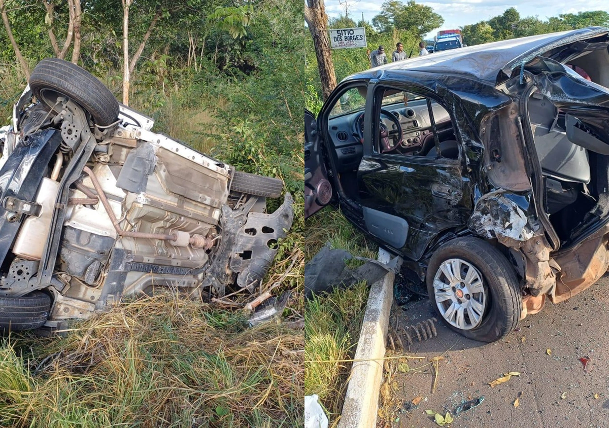 Veículos ficaram parcialmente destruídos após o acidente em Campo Maior