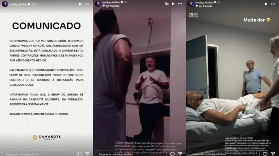 Stories de Wesley Safadão sobre o problema na coluna