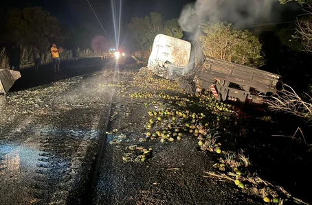 Veículo de carga pegou fogo na BR 316