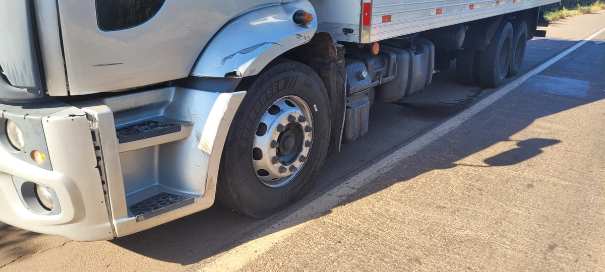 Caminhão foi atingido pelo Fiat Argo na lateral esquerda
