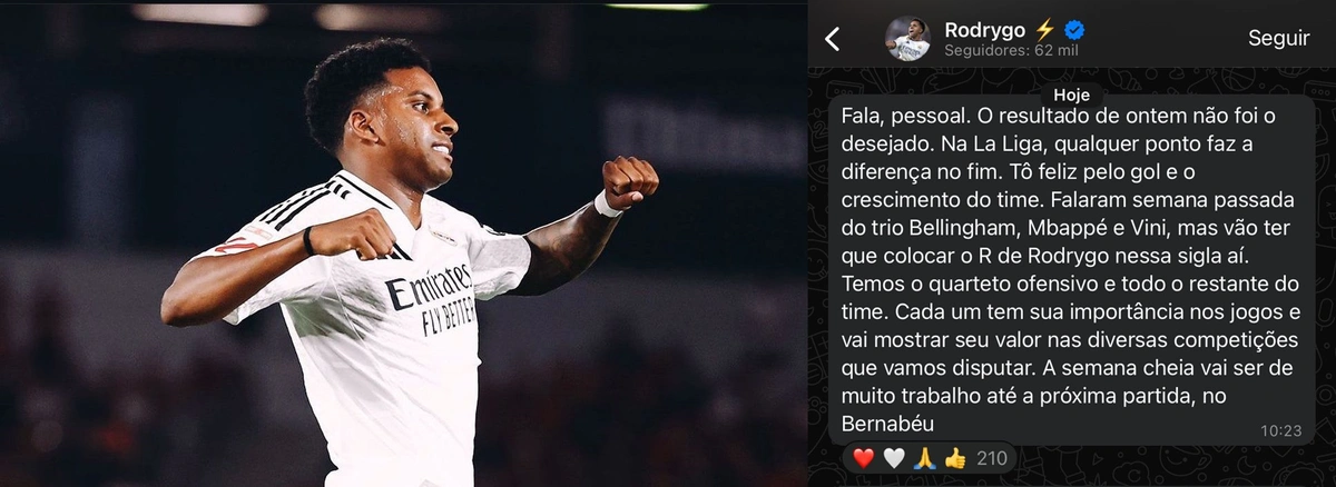 Mensagem publicada por Rodrygo em canal do telegram