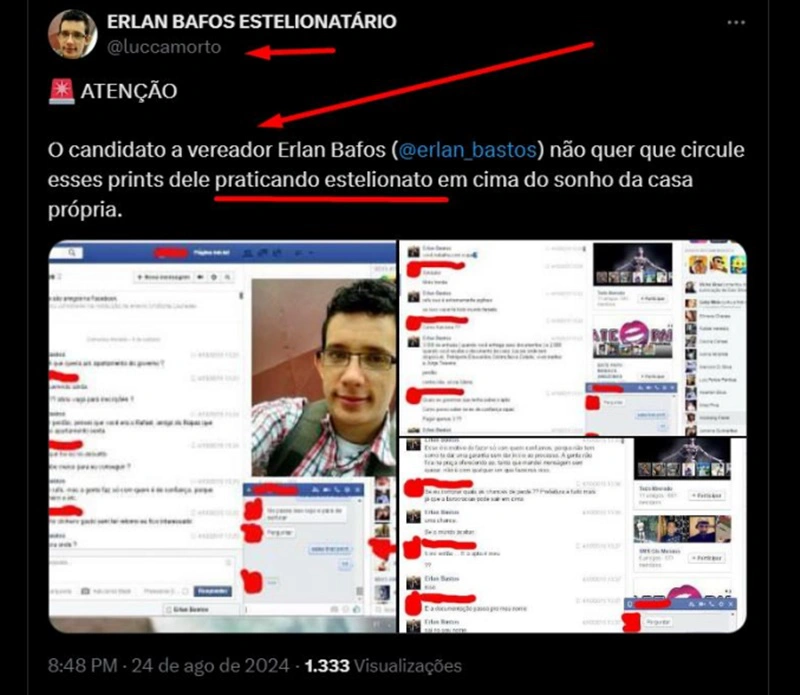 Postagem contra Erlan Bastos