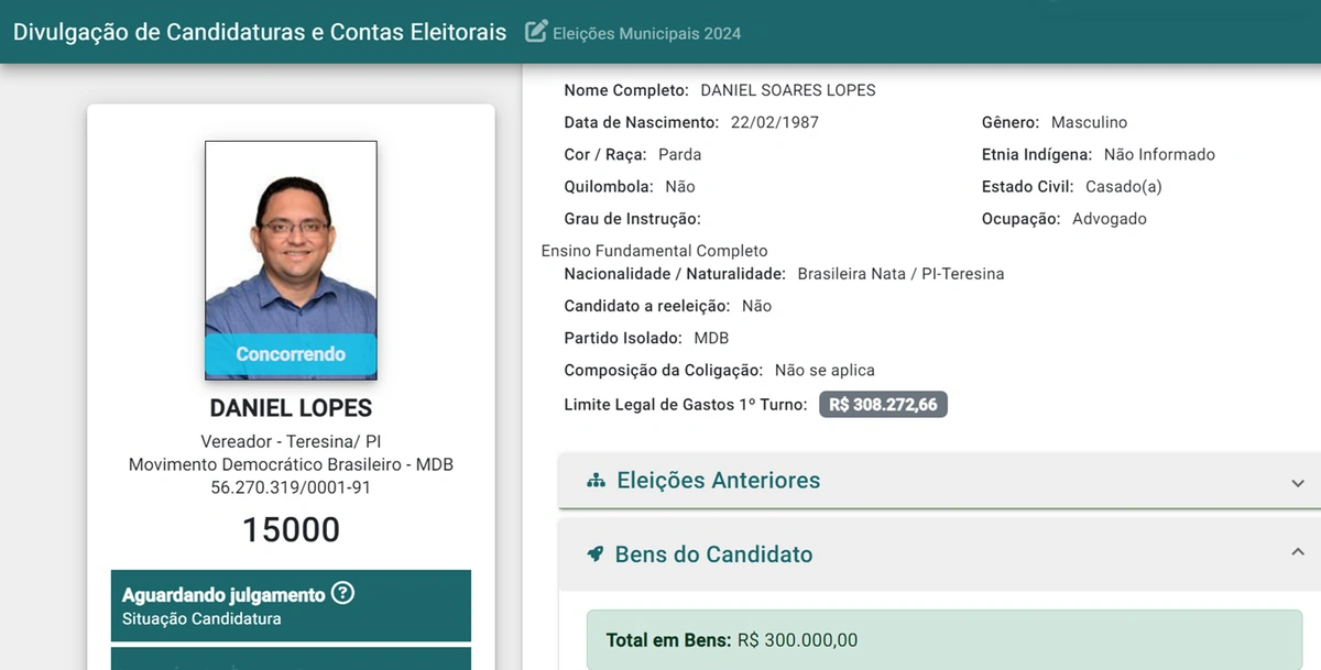 Registro de candidatura de Daniel Lopes