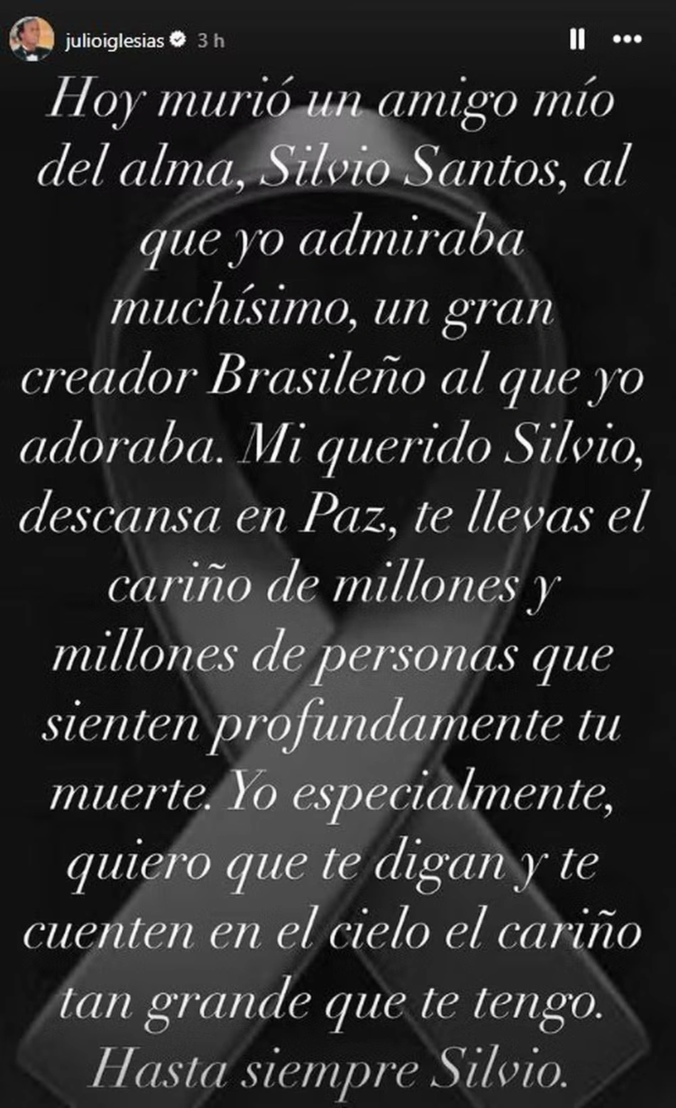 Storie de Julio Iglesias lamentando a morte de Silvio Santos