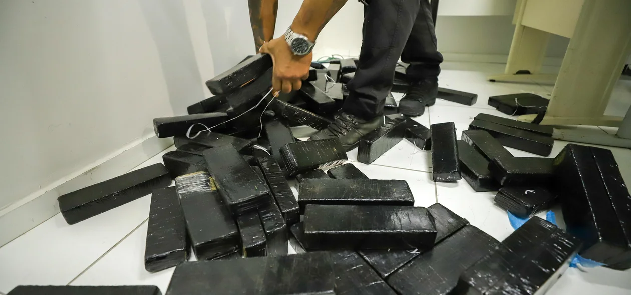 Diversos tabletes de droga foram encontrados com o casal