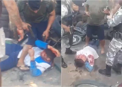 Momento em que sargento da PM prende acusado de tentar assaltá-lo em Teresina
