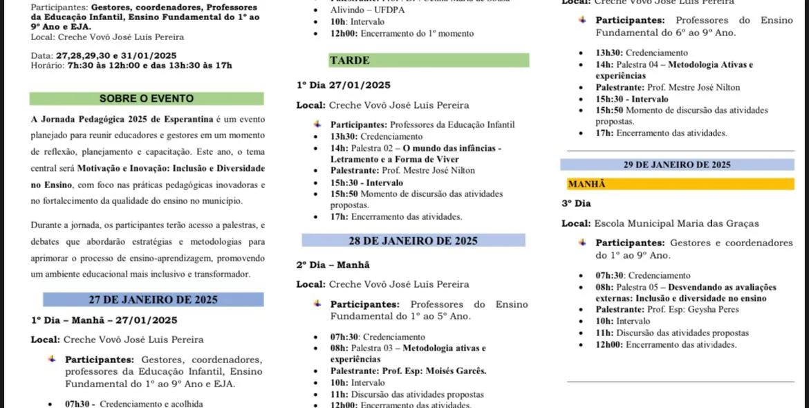 Programação do evento