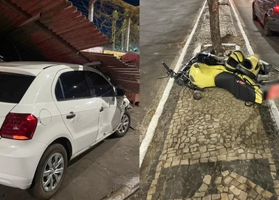 Acidente entre carro e moto na Avenida Miguel Rosa