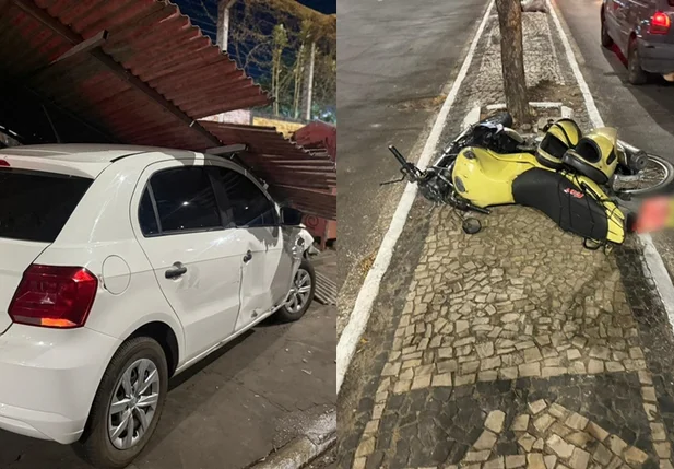 Acidente entre carro e moto na Avenida Miguel Rosa