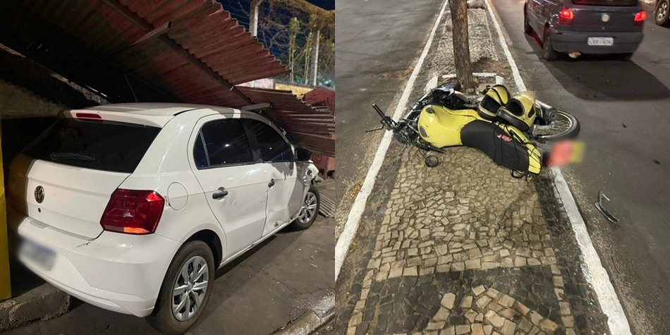 Acidente entre carro e moto na Avenida Miguel Rosa