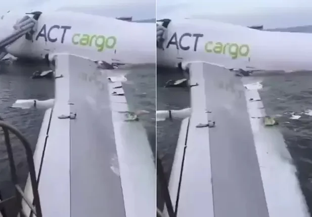 Avião cargueiro sai da pista, cai no mar e mata 2 pessoas