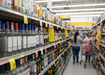Bebidas destiladas em prateleiras