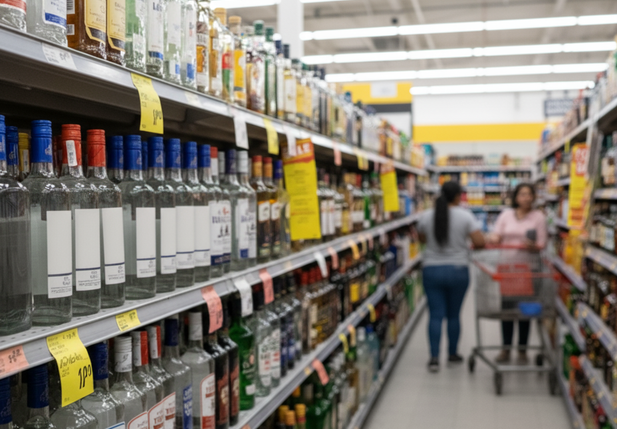 Bebidas destiladas em prateleiras