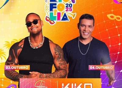 Cartaz com Léo Santana e Kiko Chicabana para o evento Rio Folia