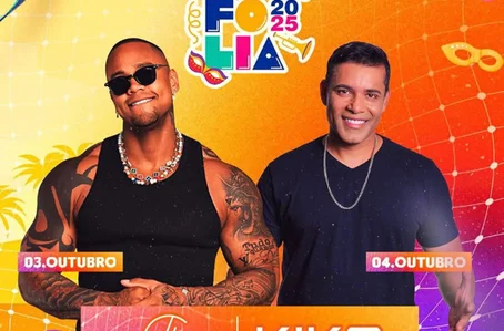 Cartaz com Léo Santana e Kiko Chicabana para o evento Rio Folia