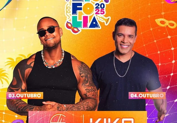 Cartaz com Léo Santana e Kiko Chicabana para o evento Rio Folia