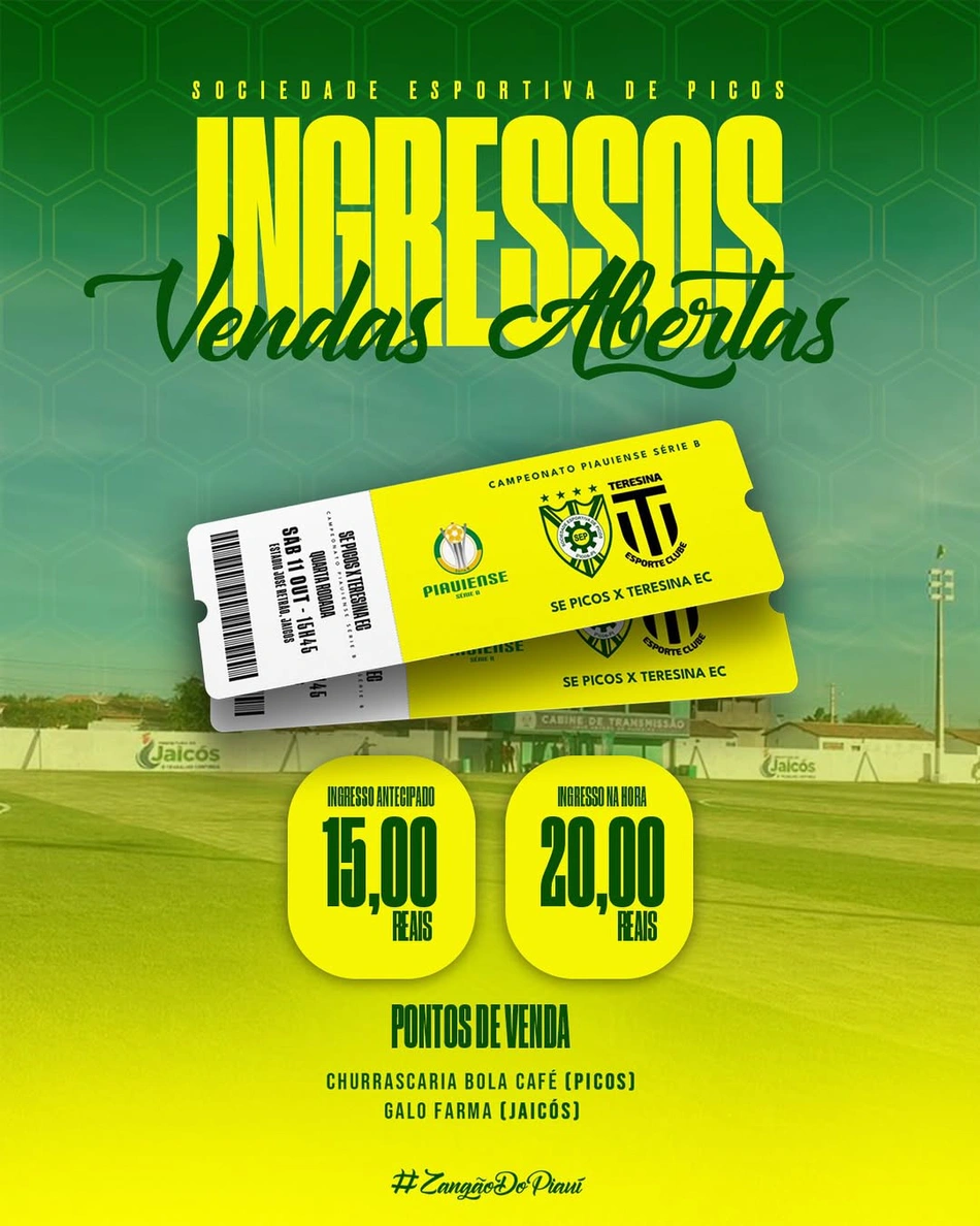 Confira os valores e pontos de vendas da partida entre Picos e Teresina pelo Piauiense