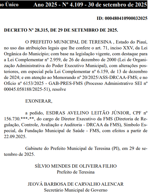 Exoneração de Esdras Avelino