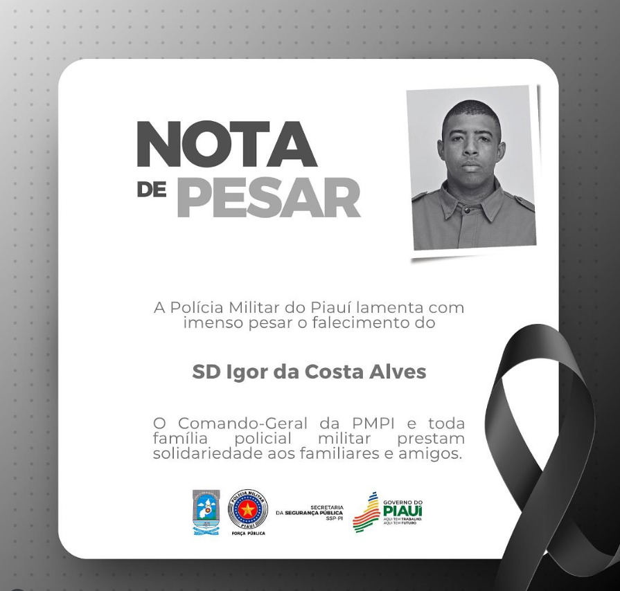 Nota da Polícia Militar lamentando a morte do soldado Igor da Costa Alves