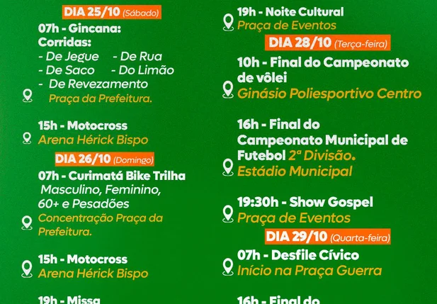 Programação da Semana do Município em Curimatá