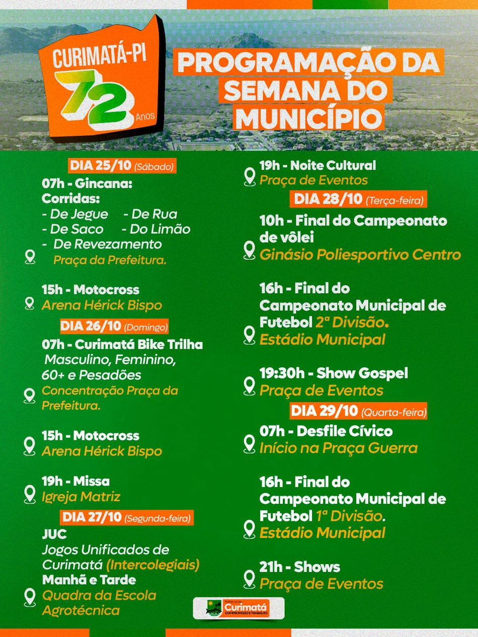 Programação da Semana do Município em Curimatá