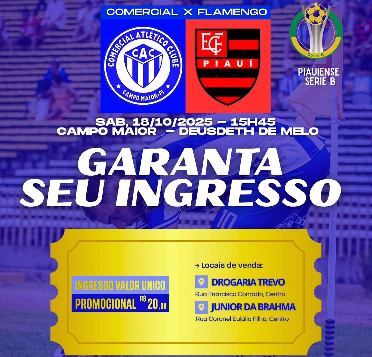 Valor e locais de vendas do ingresso para jogo entre Comercial e Flamengo-PI