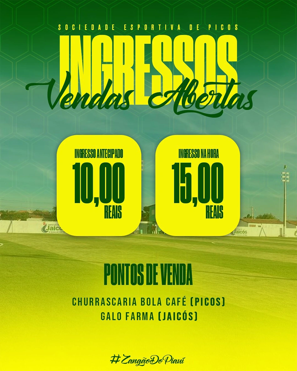 Valor e pontos de vendas do jogo entre Picos e Caiçara