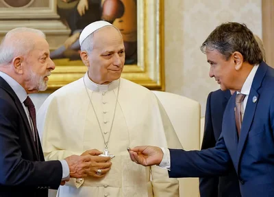 Wellington Dias e Lula em encontro com o Papa Leão XIV