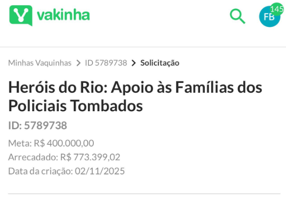 Campanha em apoio a famílias de policiais mortos no Rio de Janeiro arrecada quase R$ 800 mil