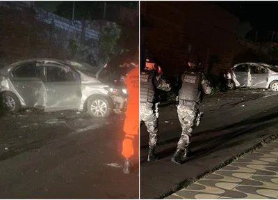 Carro ficou destruído após colisão