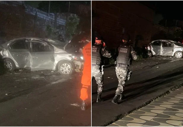 Carro ficou destruído após colisão