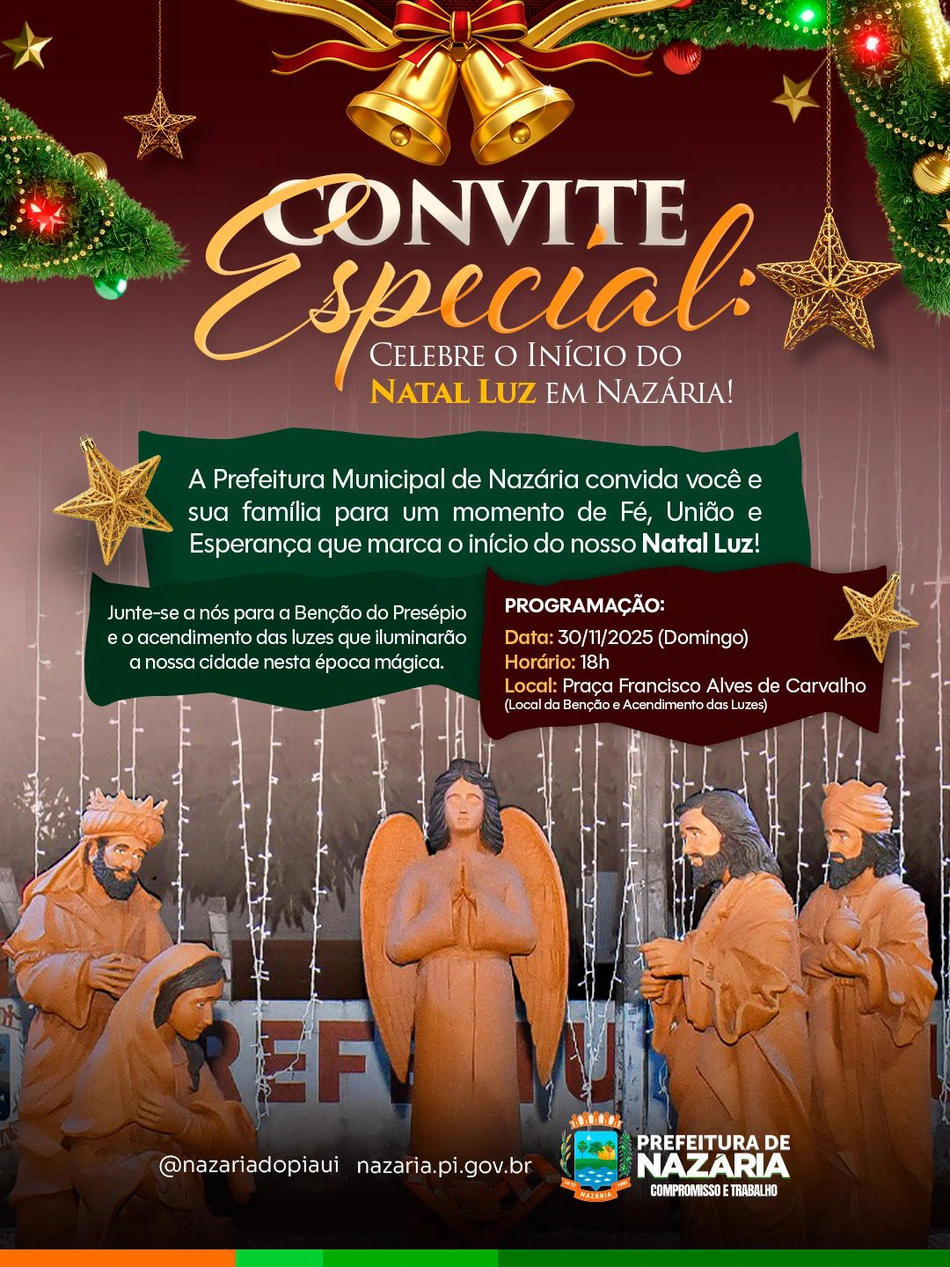 Com bênção do presépio, Nazária inicia o Natal Luz 2025 neste domingo