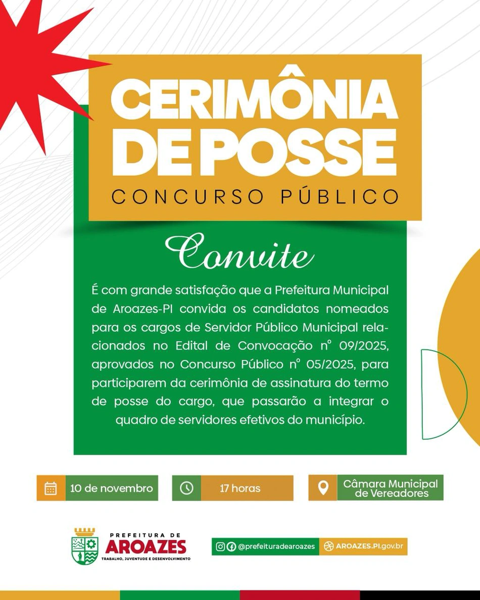 Convite da cerimônia de posse de nomeados em concurso