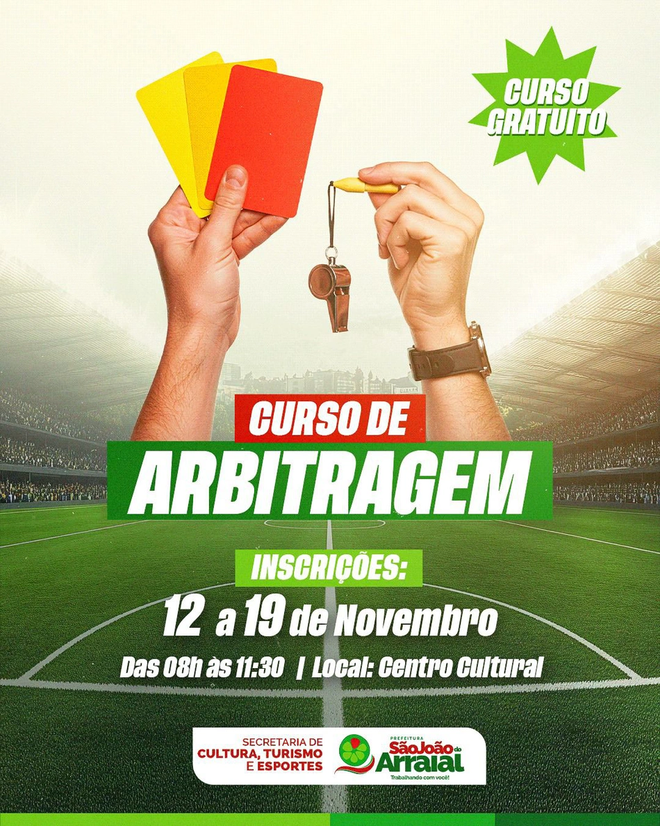 Curso gratuito de arbitragem esportiva em São João do Arraial